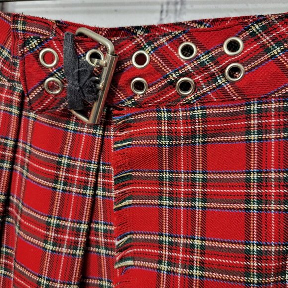 Vintage Y2K Lip Service Kilt Mens 36W 22L Red Tartan Plaid Goth Punk Flaw-Hole - Picture 3 of 11